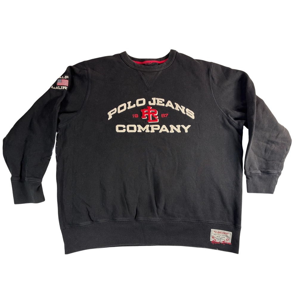 Vintage Polo Jeans Co Ralph Lauren Sweatshirt Black Spell Out Chenille XL